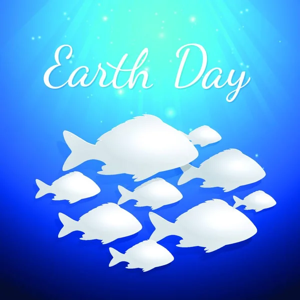 Blauer Hintergrund Mit Weißen Fischen Zum Earth Day Vektorillustration — Stockvektor