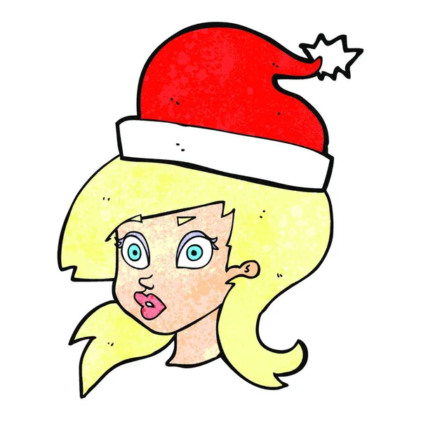 Dessin Animé Femme Portant Chapeau Noël — Image vectorielle