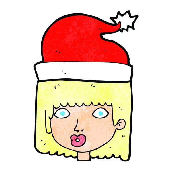 Cartoon Vrouw Kerstmuts Dragen — Stockvector