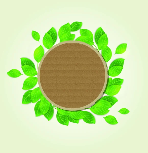 Etiqueta Redonda Cartón Con Hojas Verdes Ilustración Vectorial — Vector de stock