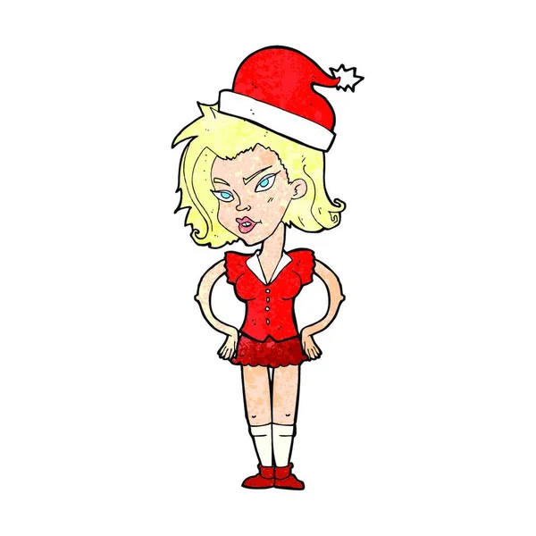 Mulher Dos Desenhos Animados Chapéu Natal —  Vetores de Stock