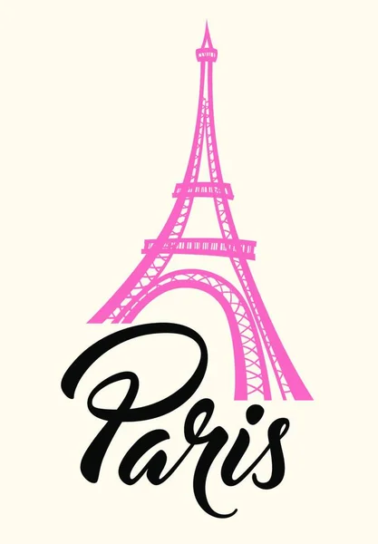 Rosa Eiffelturm Und Schriftzug Paris Reisekonzept — Stockvektor