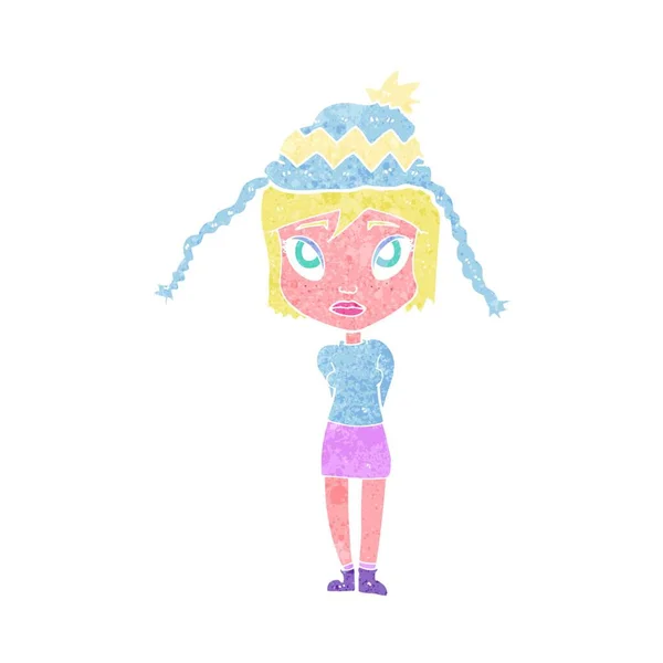 Mulher Dos Desenhos Animados Usando Chapéu Inverno — Vetor de Stock