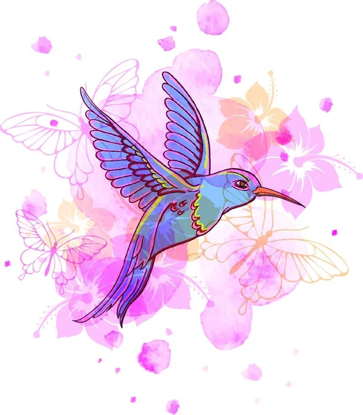 Абстрактний Векторний Фон Тропічними Птахами Рожевими Акварельними Плямами — стоковий вектор