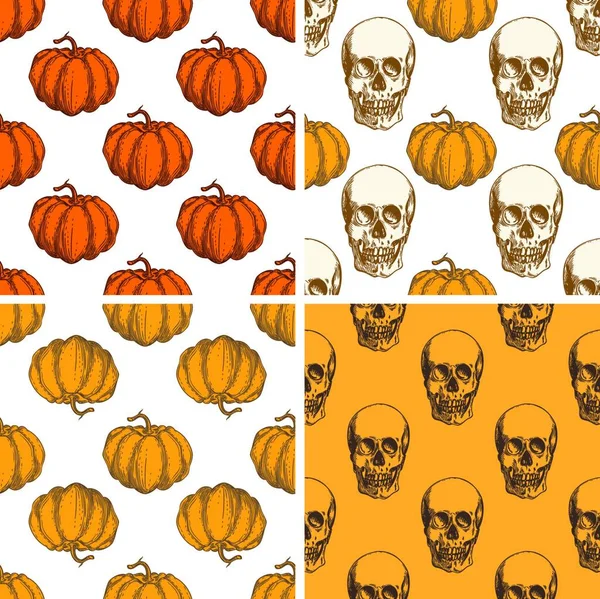 Vector Decorativo Vintage Patrones Sin Costura Con Calabaza Cráneo Para — Archivo Imágenes Vectoriales