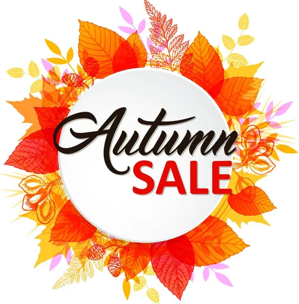 Abstract Autumn Banner Orange Yellow Falling Leaves Autumn Sale Lettering — Stock Vector