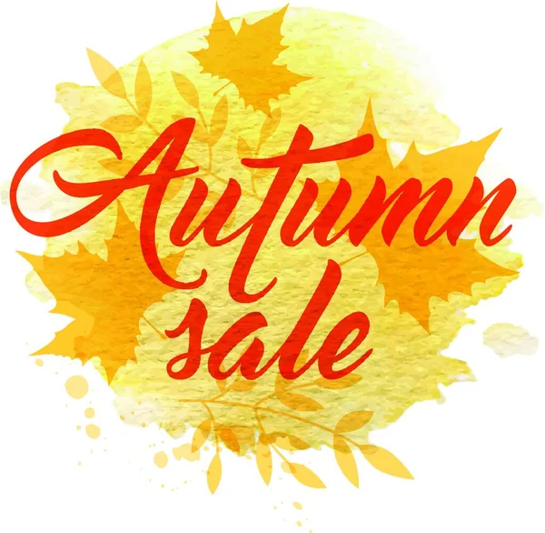 Abstract Autumn Background Yellow Falling Maple Leaves Autumn Sale Lettering — Stock Vector