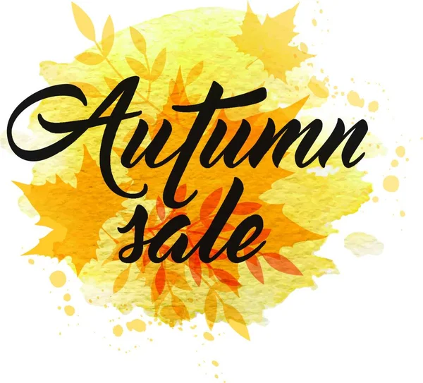 Abstract Autumn Background Yellow Falling Maple Leaves Autumn Sale Lettering — Stock Vector