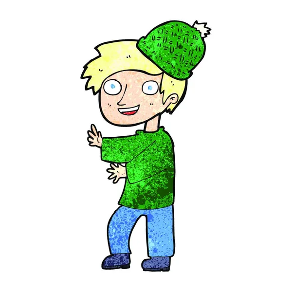 Homem Dos Desenhos Animados Usando Chapéu Inverno —  Vetores de Stock