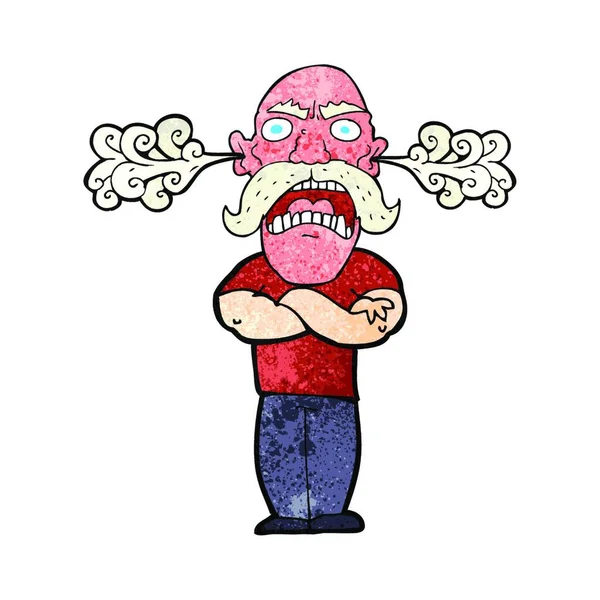 Cartone Animato Furioso Uomo Con Faccia Rossa — Vettoriale Stock