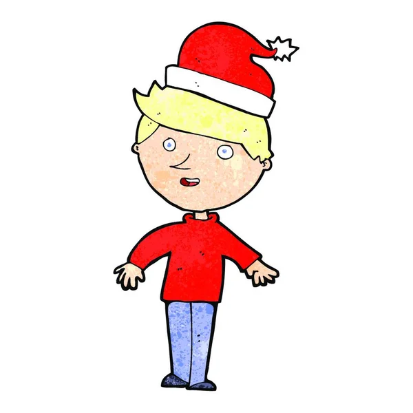 Kreslený Chlapec Santa Klobouku — Stockový vektor