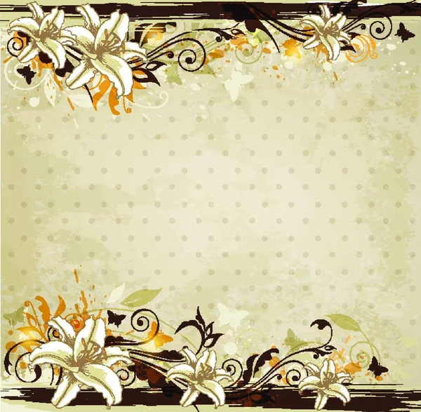 Fond Vectoriel Vintage Floral Décoratif Avec Lys Papillons — Image vectorielle