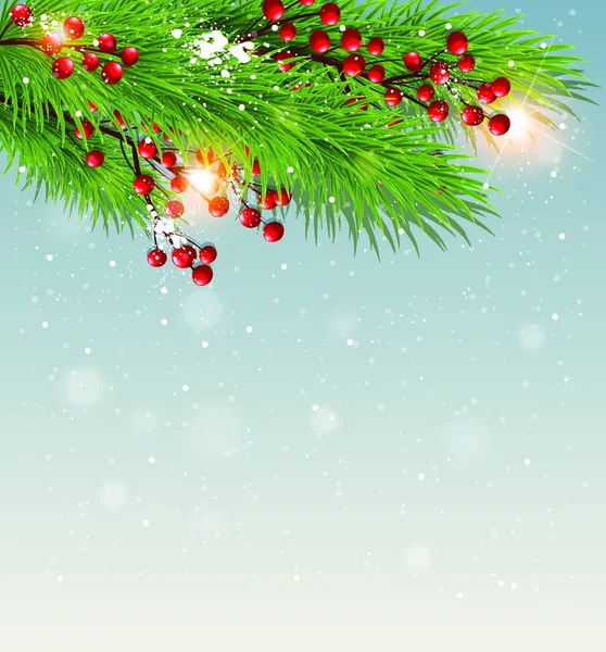 圣诞节背景为绿色冷杉枝条和红色浆果 圣诞贺卡的设计 矢量说明 — 图库矢量图片