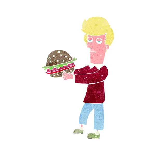 Cartoon Mann Isst Burger — Stockvektor
