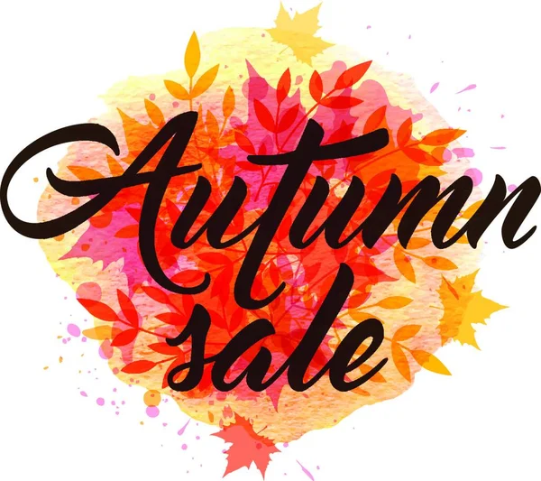 Abstract Autumn Background Yellow Red Falling Leaves Autumn Sale Lettering — Stock Vector