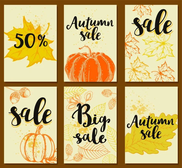 Set Herbstlicher Vektorkarten Für Den Saisonalen Verkauf Hintergründe Zum Herbst — Stockvektor
