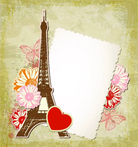 Fond Vectoriel Avec Cadre Ancien Tour Eiffel — Image vectorielle