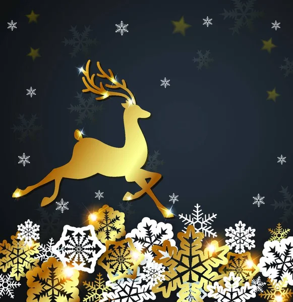 Fondo Lujo Navidad Con Ciervos Dorados Copos Nieve Diseño Para — Vector de stock
