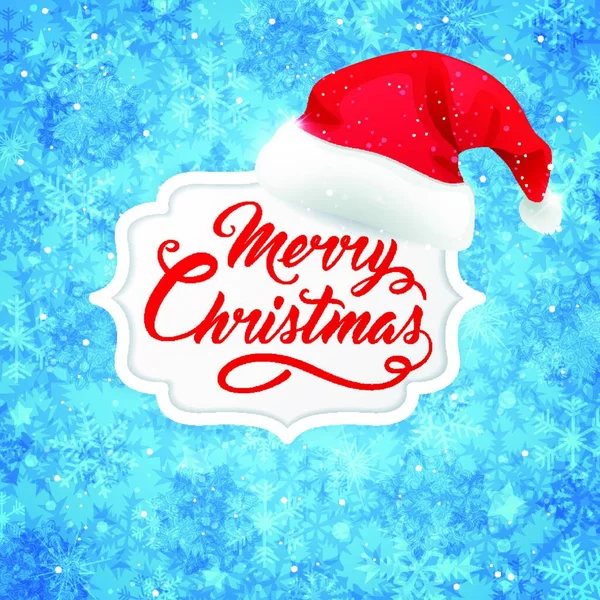 Різдвяний Прапор Капелюх Санта Клауса Синьому Фоні Веселого Різдвяного Писання — стоковий вектор
