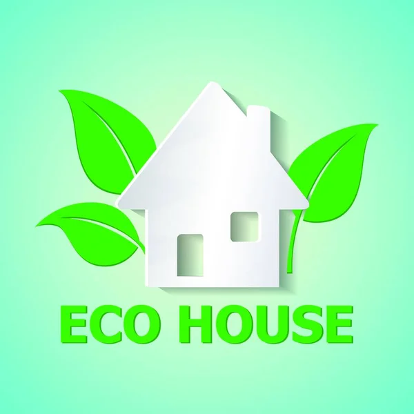 Weißes Papierhaus Und Blätter Auf Grünem Hintergrund Ökologisches Konzept — Stockvektor