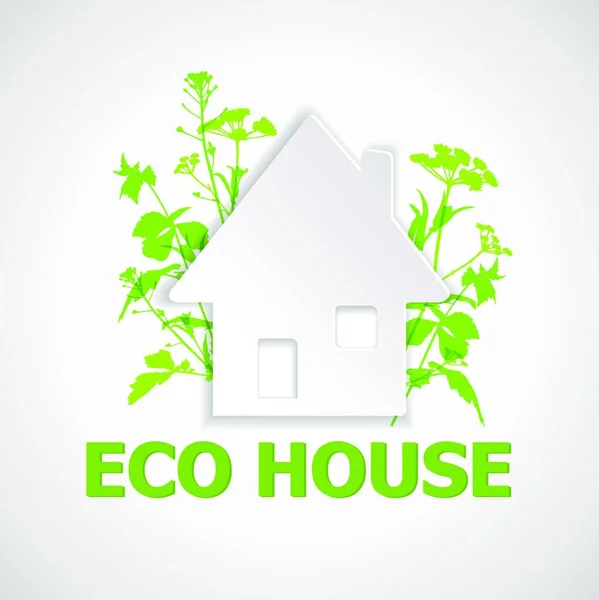 Casa Papel Blanco Plantas Verdes Concepto Construcción Ecológica — Vector de stock