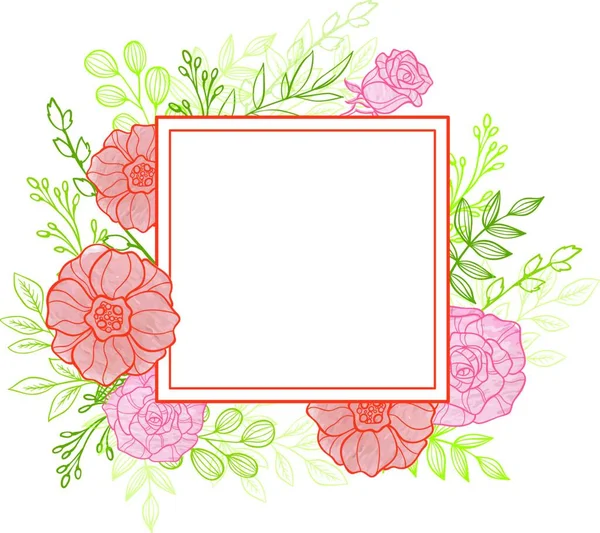 Vetor Decorativo Fundo Floral Com Flores Rosa Folhas Verdes — Vetor de Stock