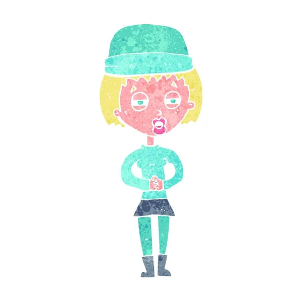 Mujer Dibujos Animados Con Sombrero Invierno — Vector de stock