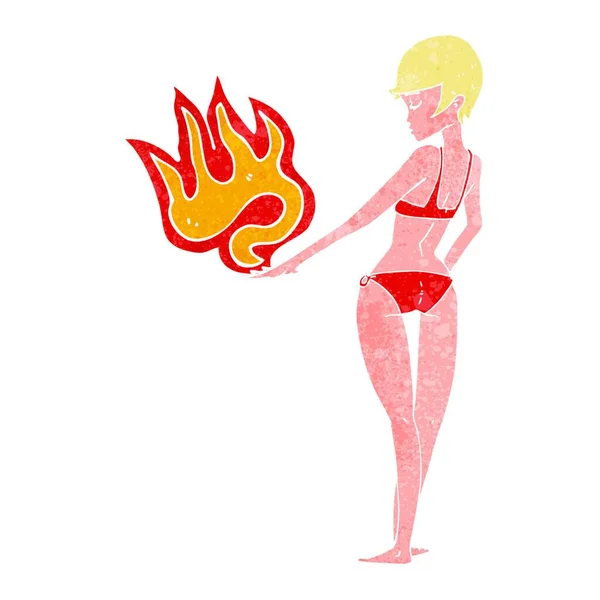 Мультфильм Женщине Разжигающей Огонь — стоковый вектор