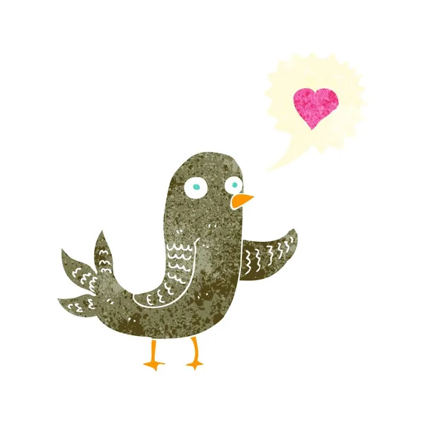 Cartoon Vogel Met Liefde Hart Zingen — Stockvector