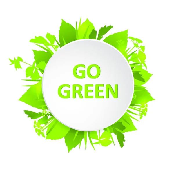Αφηρημένο Πράσινο Οικολογικό Πανό Φύλλα Γρασίδι Και Γράμματα Εικονογράφηση Διανύσματος — Διανυσματικό Αρχείο