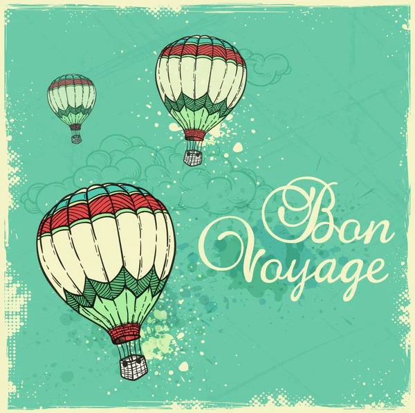 Fond Voyage Vintage Bleu Avec Des Ballons Air Nuages Taches — Image vectorielle