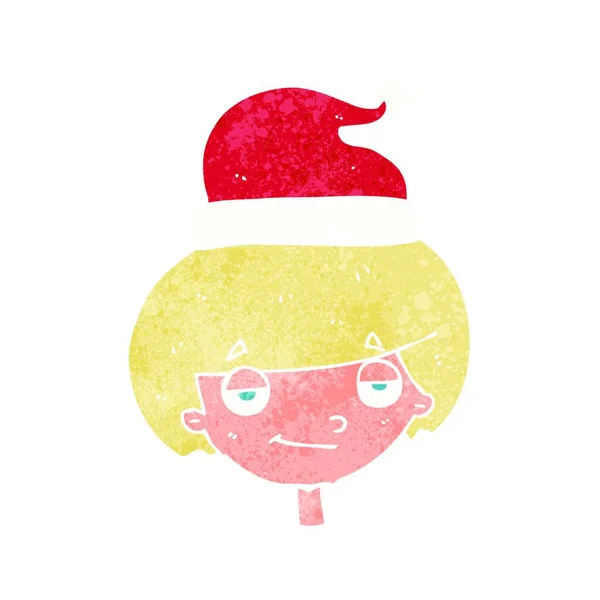 Dessin Animé Garçon Portant Chapeau Noël — Image vectorielle
