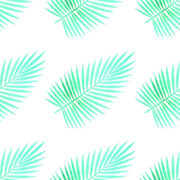 Tropical Seamless Pattern Green Watercolor Palm Leaves White Background — Stock Vector