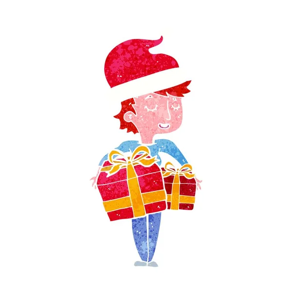 Cartoon Frau Mit Weihnachtsgeschenken — Stockvektor
