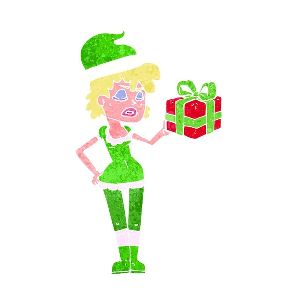 Cartoon Santa Girl Illustration White Background — Stock Vector
