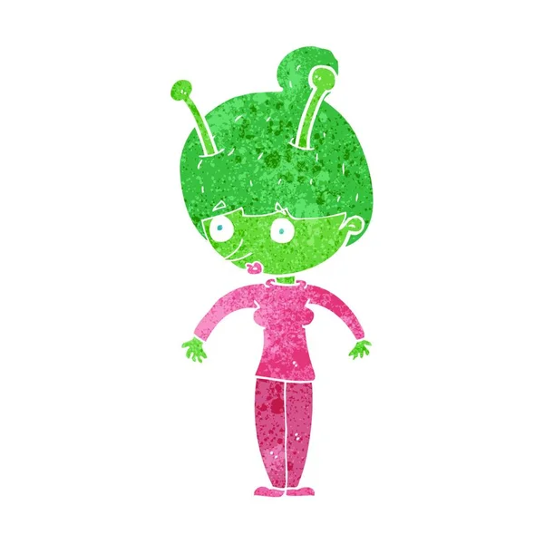 Cartoon Alien Woman Illustration White Background — Stock Vector