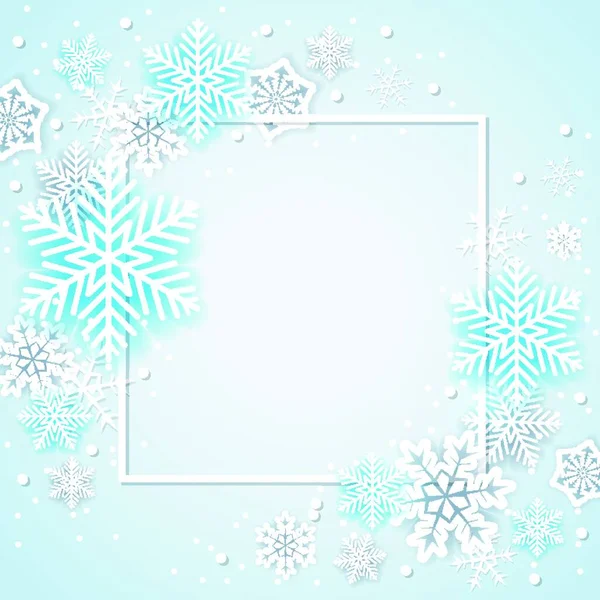 Свято Фону Білими Синіми Сніжинками Рамці Абстрактний Різдвяний Банер — стоковий вектор