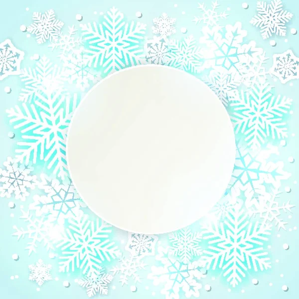 Праздничный Фон Белыми Синими Снежинками Абстрактное Круглое Рождественское Знамя — стоковый вектор