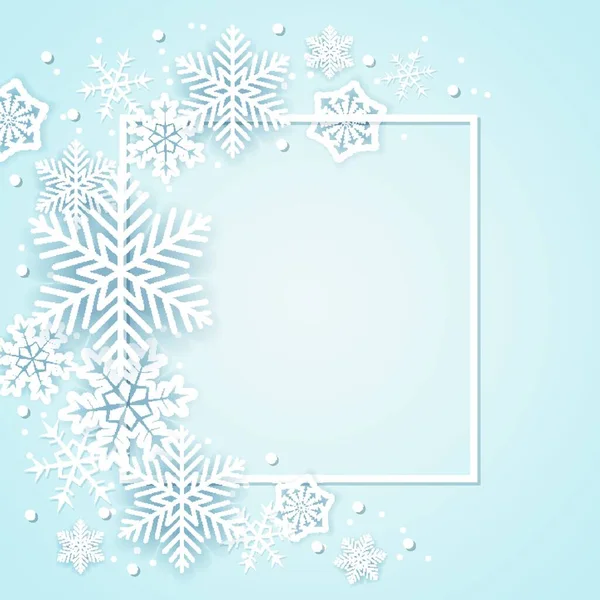 Vakantie Achtergrond Met Wit Papier Sneeuwvlokken Frame Abstracte Kerstvlag — Stockvector