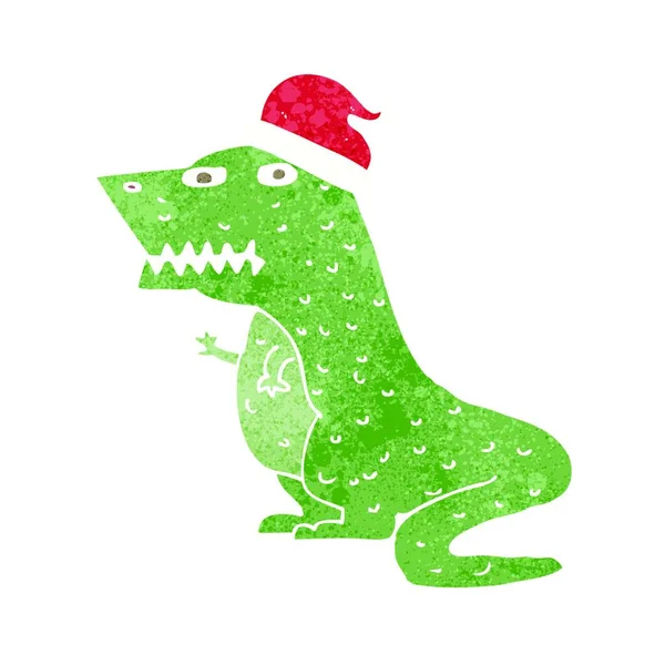 Cartoon Dinosaurier Mit Weihnachtsmütze — Stockvektor