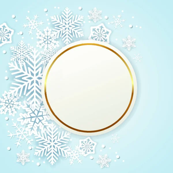 Сяючий Золотий Святковий Фон Білими Паперовими Сніжинками Абстрактний Круглий Різдвяний — стоковий вектор