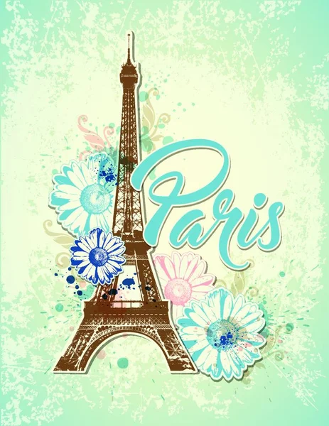 Fondo Viaje Vintage Con Torre Eiffel Flores Ilustración Vectorial — Vector de stock