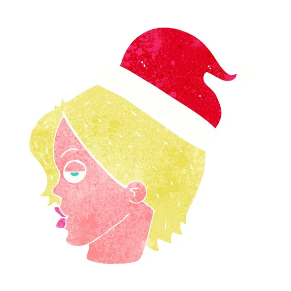 Dessin Animé Femme Portant Santa Chapeau — Image vectorielle