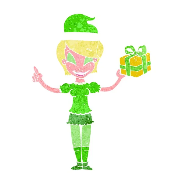 Femme Dessin Animé Avec Cadeau Noël — Image vectorielle