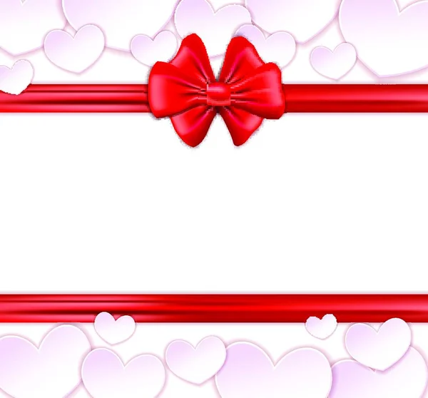 Banner Papel Con Lazo Cintas Fondo Blanco Con Corazones Papel — Vector de stock