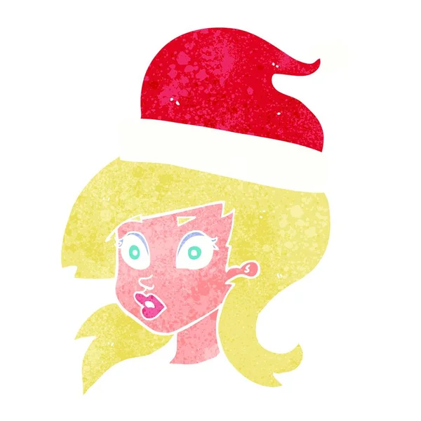 Cartoon Woman Wearing Christmas Hat — Stock Vector