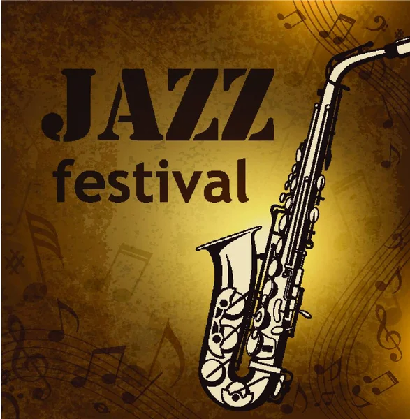 Sfondo Vettoriale Vintage Con Note Musicali Sassofono Festival Jazz — Vettoriale Stock