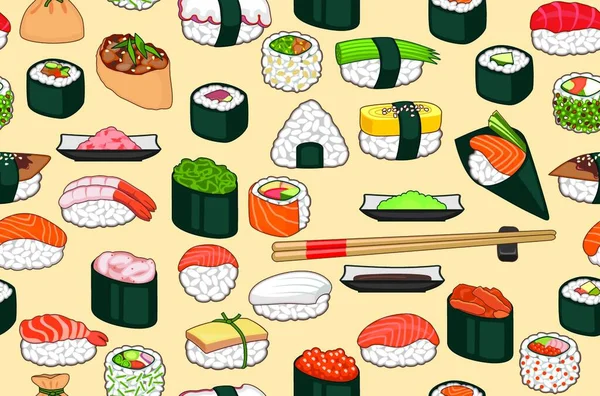 Naadloze Heldere Achtergrond Met Sushi — Stockvector