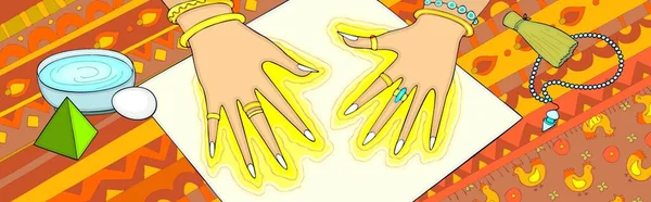 Mãos Femininas Irradiando Luz — Vetor de Stock
