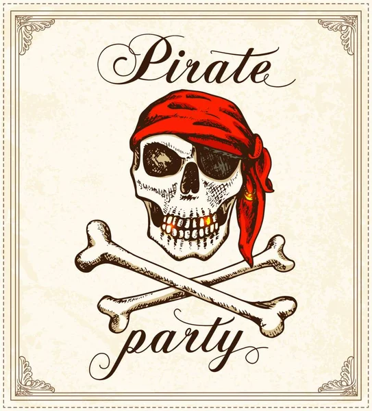 Винтажный Фон Нарисованным Вручную Черепом Пиратской Вечеринки — стоковый вектор